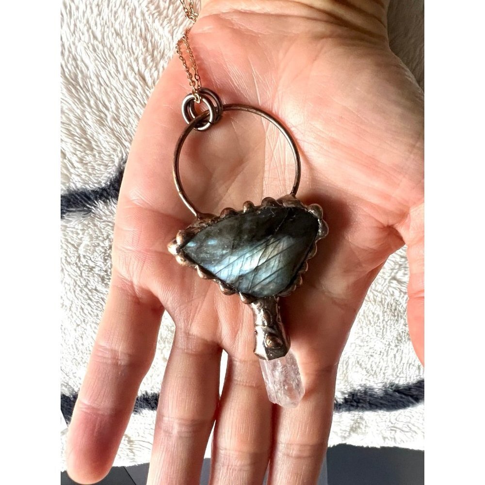 Labradorite Eye + Clear Quartz Pendant Necklace